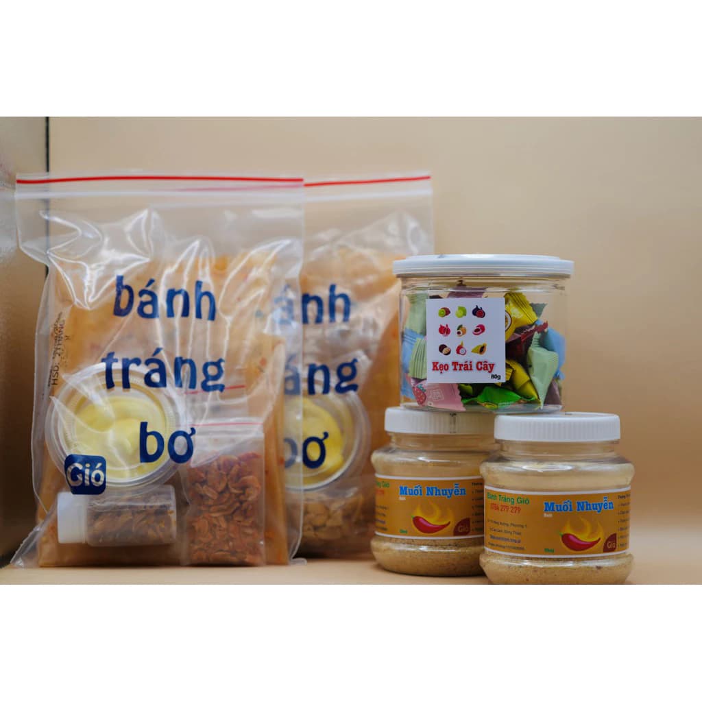 Combo Ăn Vặt Ngon(Bánh tráng bơ+ muối nhuyễn+kẹo trái cây)