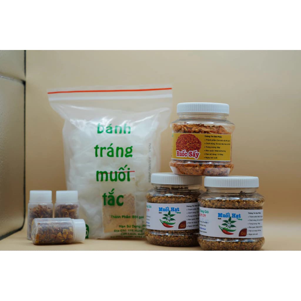 Combo 3 món ( bánh tráng hành phi+ muối ớt hạt to+tép sấy)