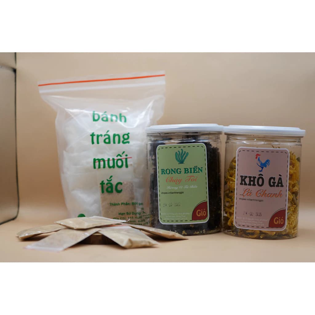 Combo 3 Ăn Vặt Siêu Hot( Bánh tráng muối tắc+rong biển cháy tỏi+khô gà lá chanh)