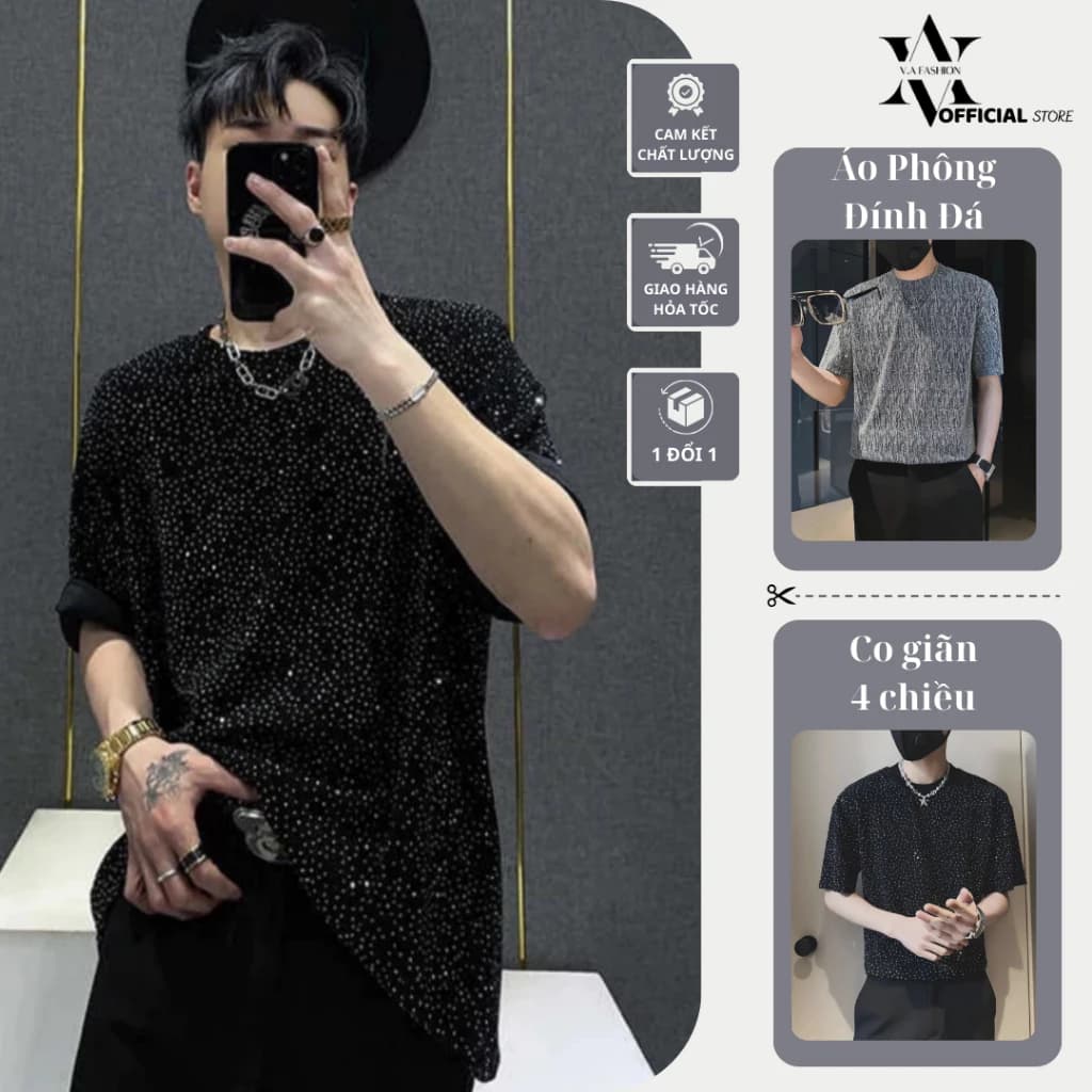 Áo phông Đính Đá lấp lánh chất vải co giản 4 chiều thoáng mát Menswear Nam