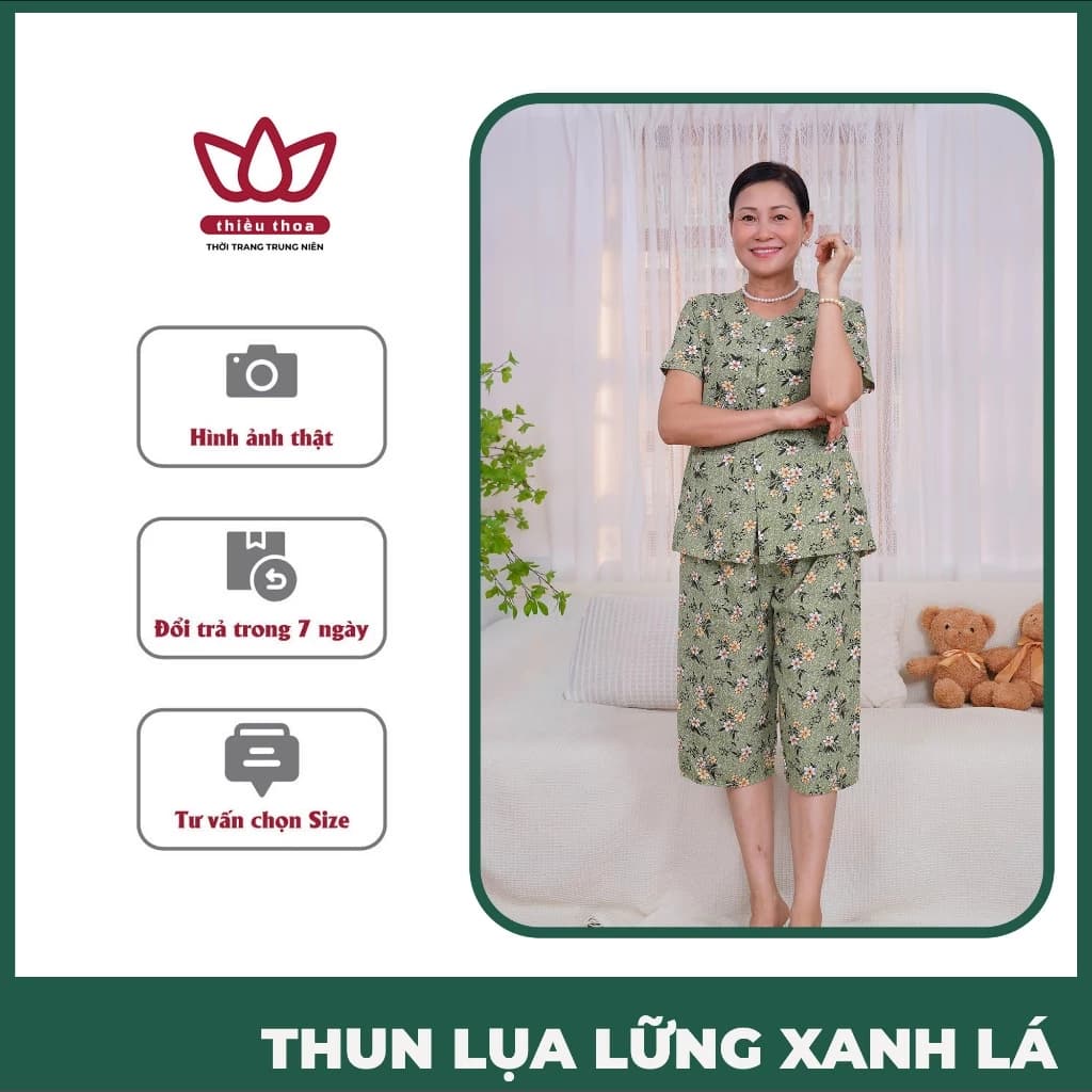 Bộ Đồ Lửng Trung Niên COTTON LỤA HÀN, Đồ Bộ Nữ Mặc Nhà Cho Bà, Tặng Mẹ TOP 2025 - Thiều Thoa Store