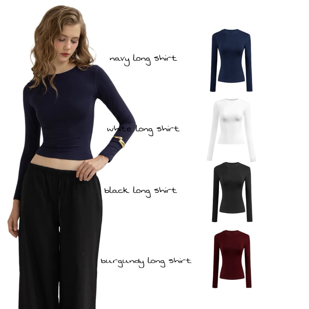 ( LONG SLEEVE TOP | ĐT01) Áo tay dài trơn ôm sát, cổ tròn đơn giản một lớp| BAHYCHIC