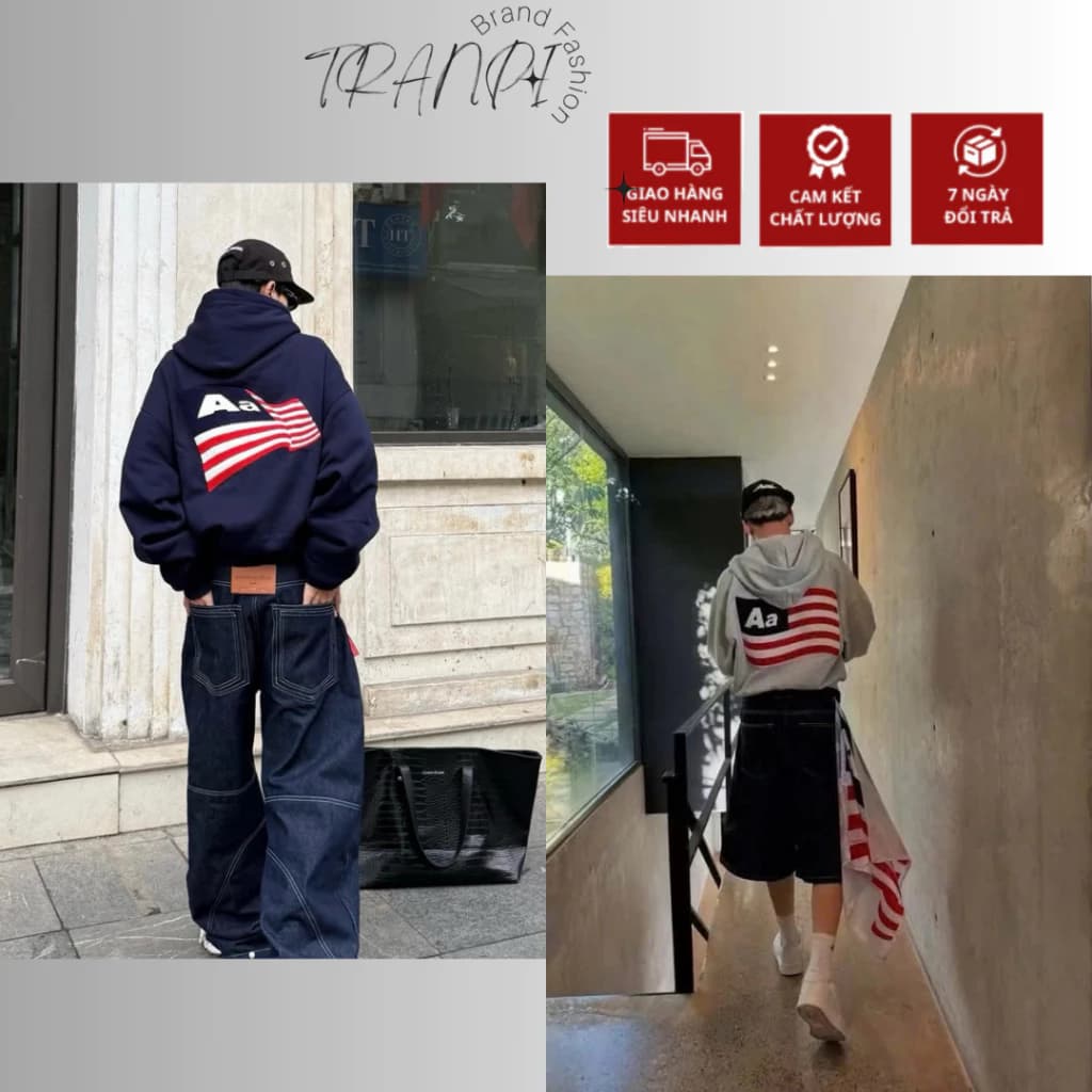 Áo Khoác Hoodie Zip Aastu Form Rộng Boxy Chất Nỉ Chân Cua Thêu Xù 100% Hình Lá Cờ,Áo Khoác Aastu Hottrend 2025 TRANPI