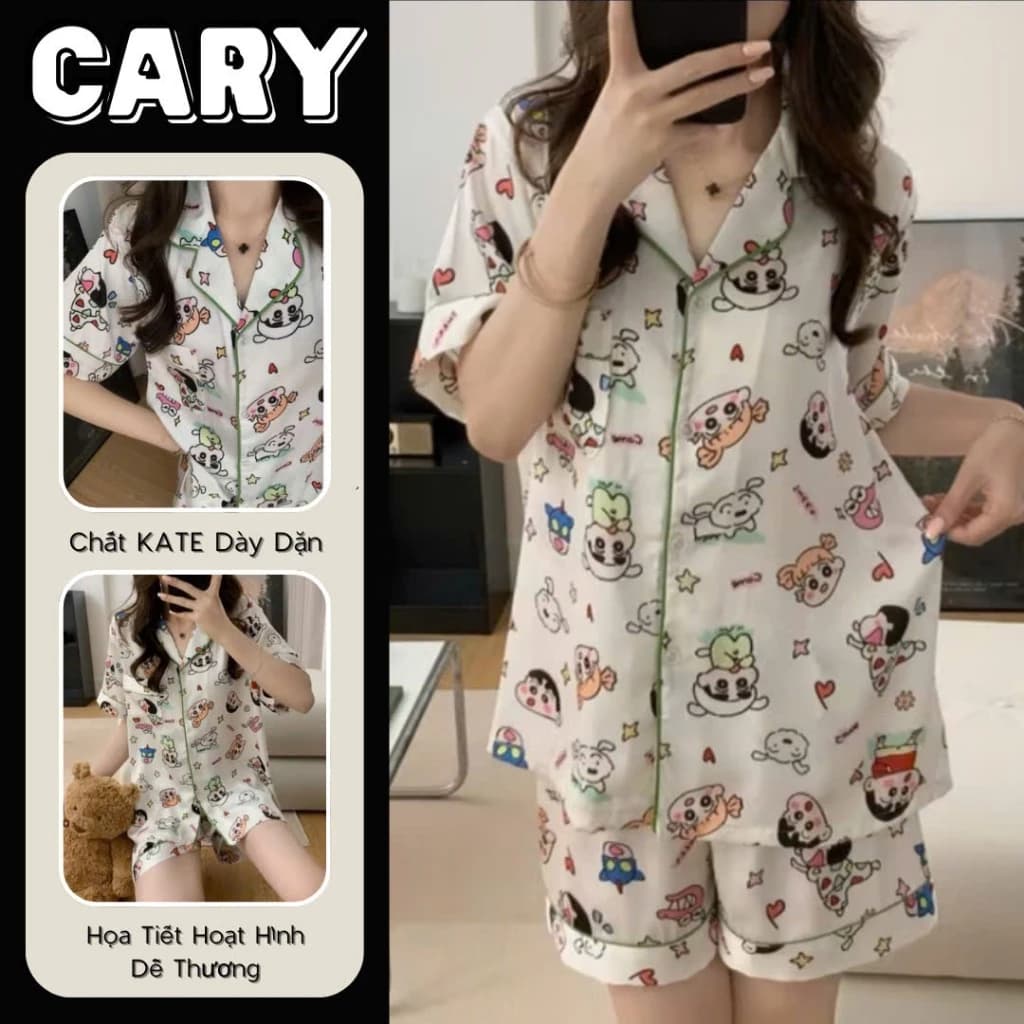 Bộ đồ ngủ, set pijama mặc ở nhà nữ hoạt tiết hoạt hình form rộng dễ thương CARY
