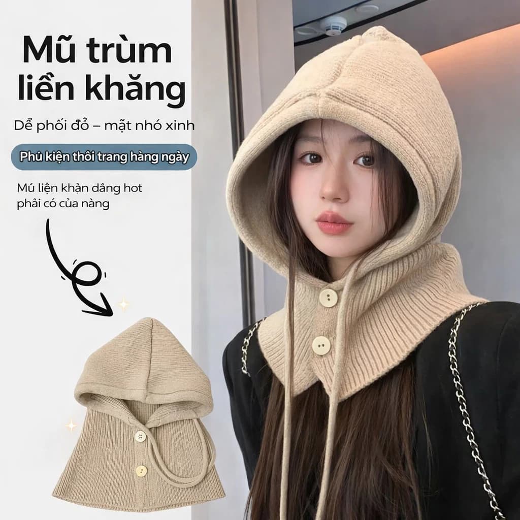 Mũ khăn len 2in1 unisex nam nữ M15 mũ khăn đơn 2in1 AK Accesstory phong cách đơn giản nhẹ nhàng mùa đông ấm áp mềm mịn
