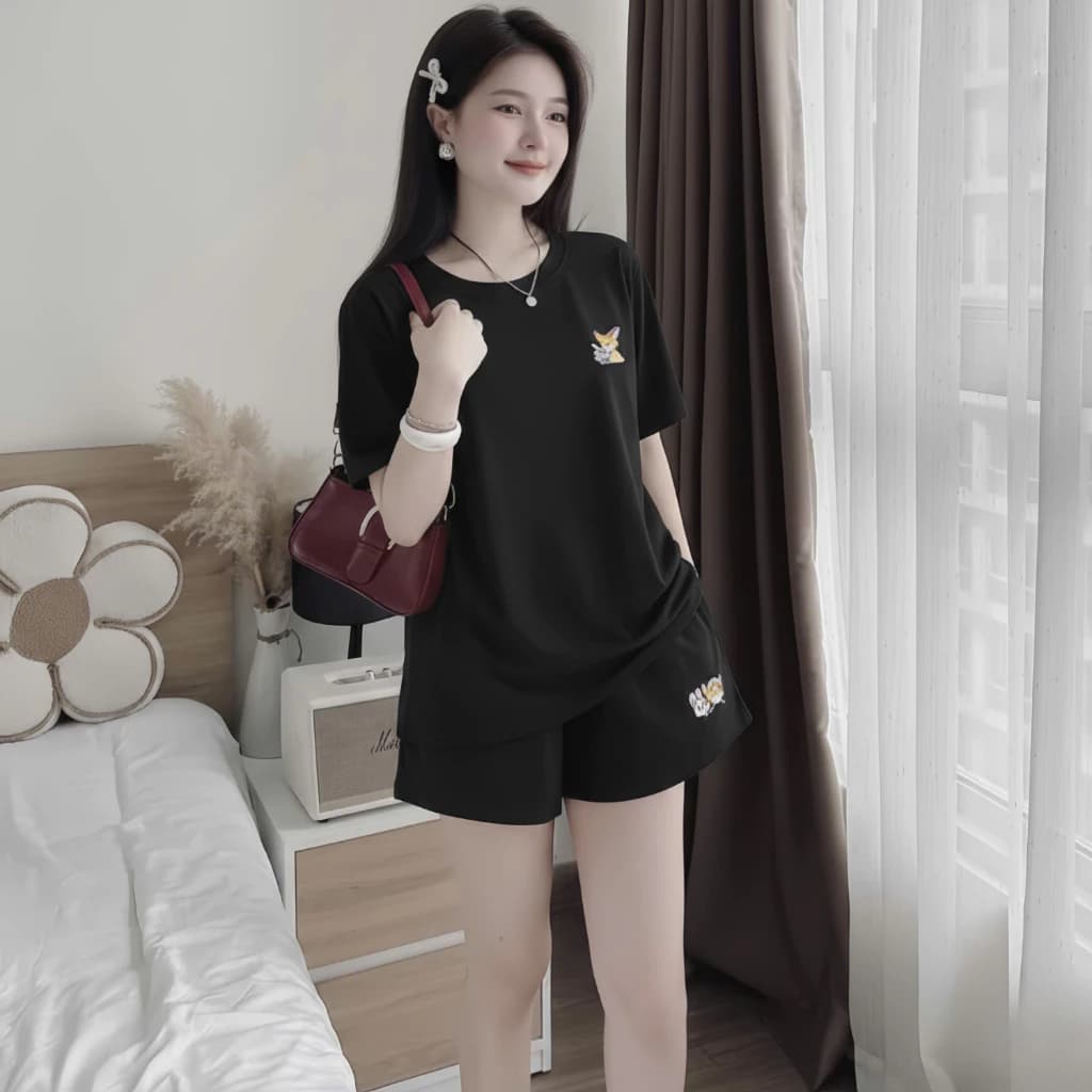 Set Bộ Cộc Tay Nữ In Hình Thỏ Cáo ZOOTOPIA, Áo Phông Kèm Quần Vải Cotton Thoáng Mát Genz