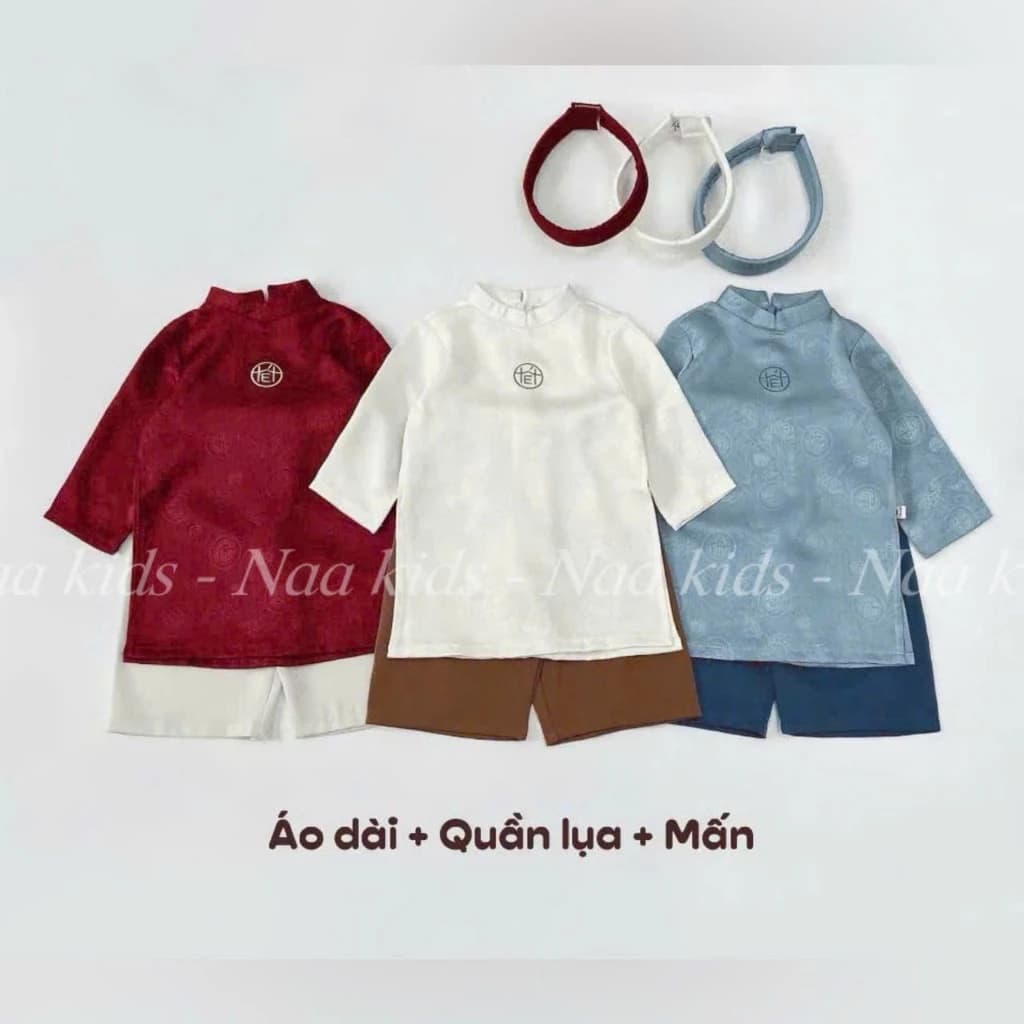 Áo dài cho bé trai bé gái chất liệu lụa gấm mềm mại đứng form size 10-22kg
