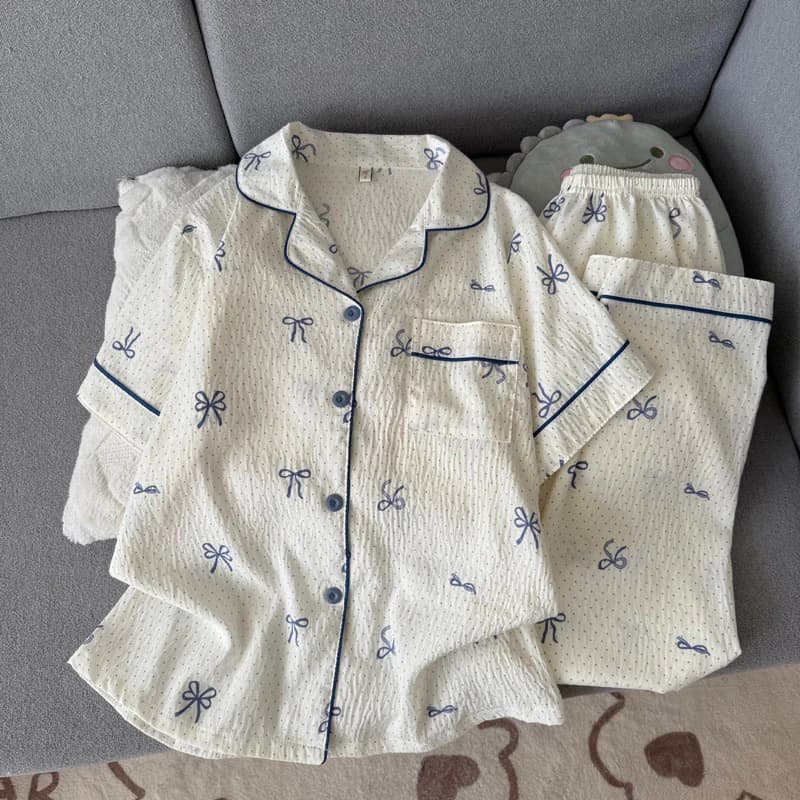 [Sẵn] Bộ ngủ pyjama áo ngắn quần dài nữ nhiều hoạ tiết mặc nhà chất đũi 444