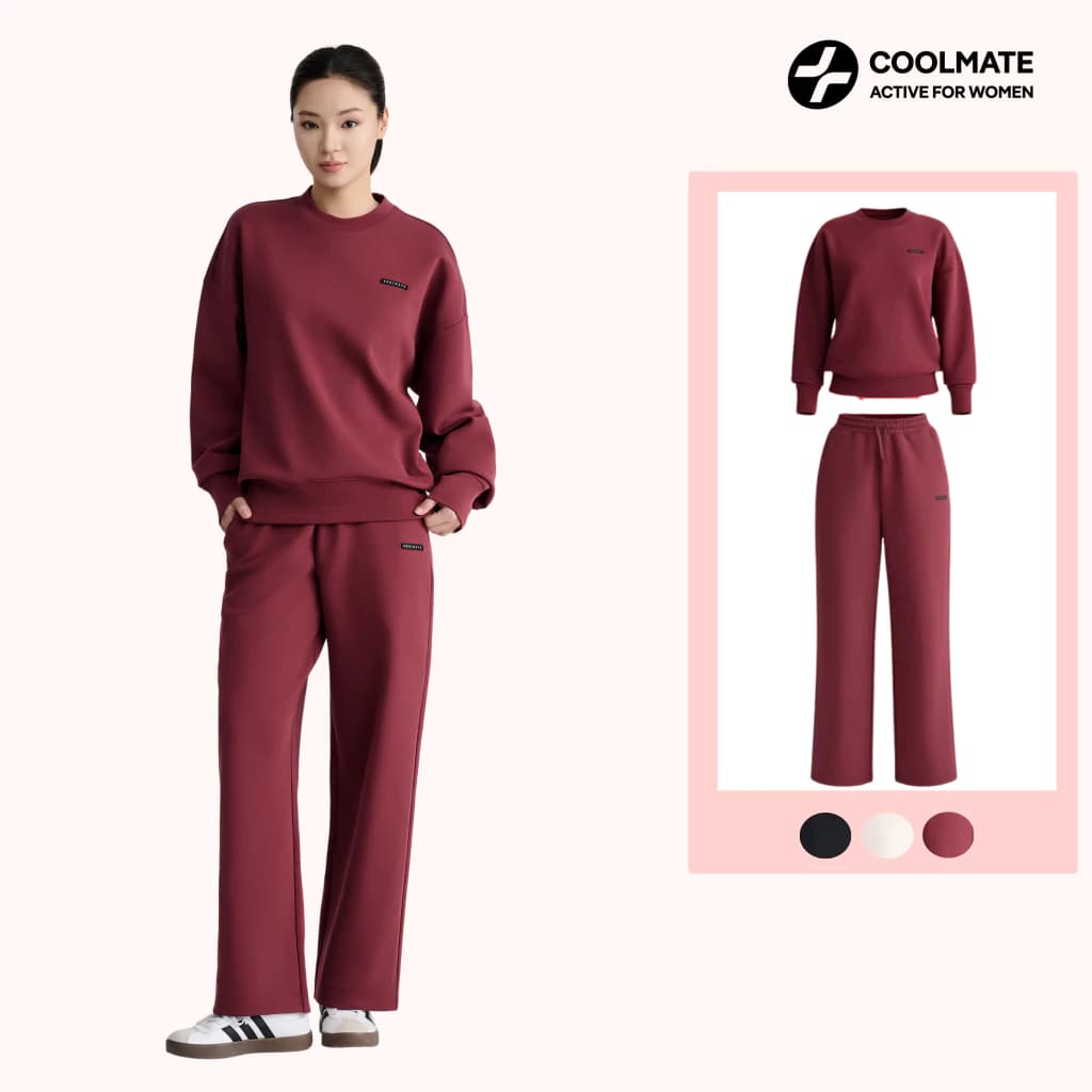 [SALE SHOCK 50%] Set đồ bộ nỉ thể thao Nữ Áo Sweater & Quần dài Studio mềm mại giữ ấm - Coolmate Active For Women