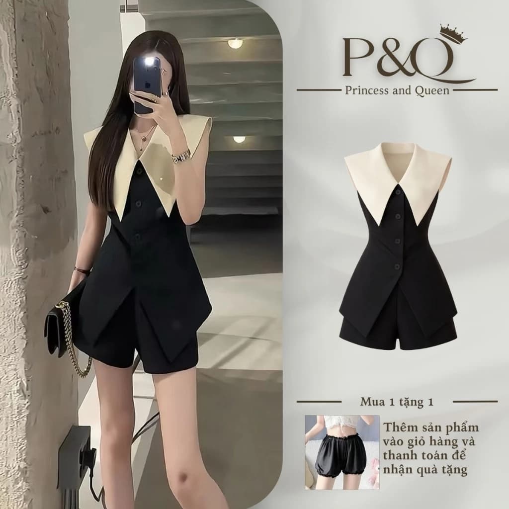 Set đồ nữ P&Q áo phối quần maxi vải goothun sang chảnh vai kiểu có bigsize | set0006