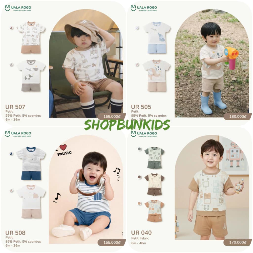 Bộ cộc tay  UALA ROGO bé trai vải petit hè mát mỏng 040 ualarogo