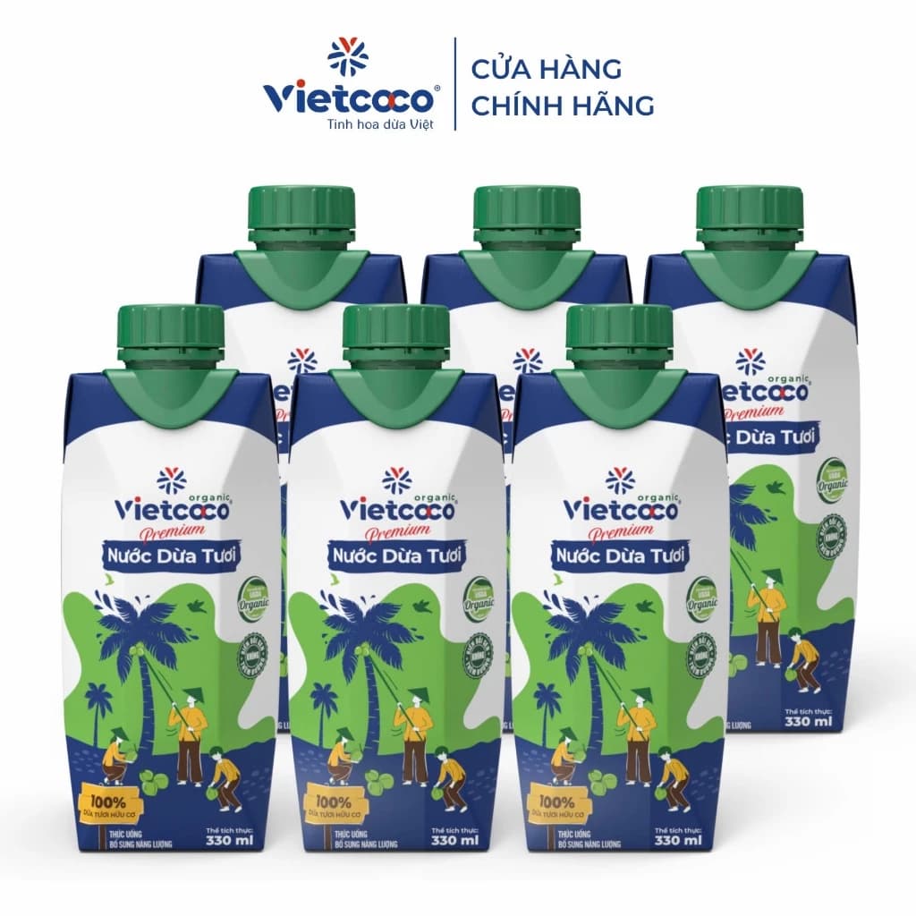 [Combo 6 hộp] Nước dừa Organic UHT Vietcoco - hộp giấy 330ml