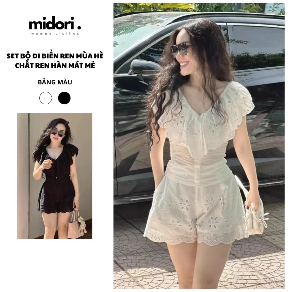 Set đồ nữ mùa hè sang chảnh BS04, Bộ đồ nữ mặc nhà chất ren Hàn mát mặc đi chơi đi biển