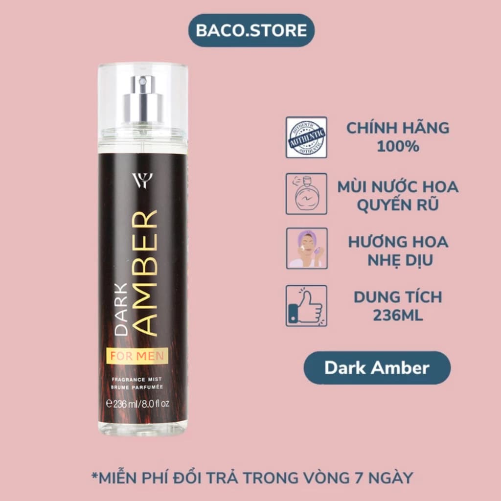 body mist, Xịt thơm cho nam Dark Amber 236ml Nam Tính, Lịch Lãm