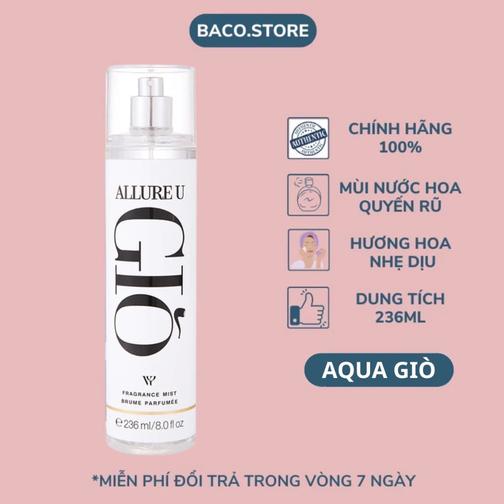 body mist, Xịt thơm cho nam Aqua Giò 236ml Sang trọng, lịch lãm
