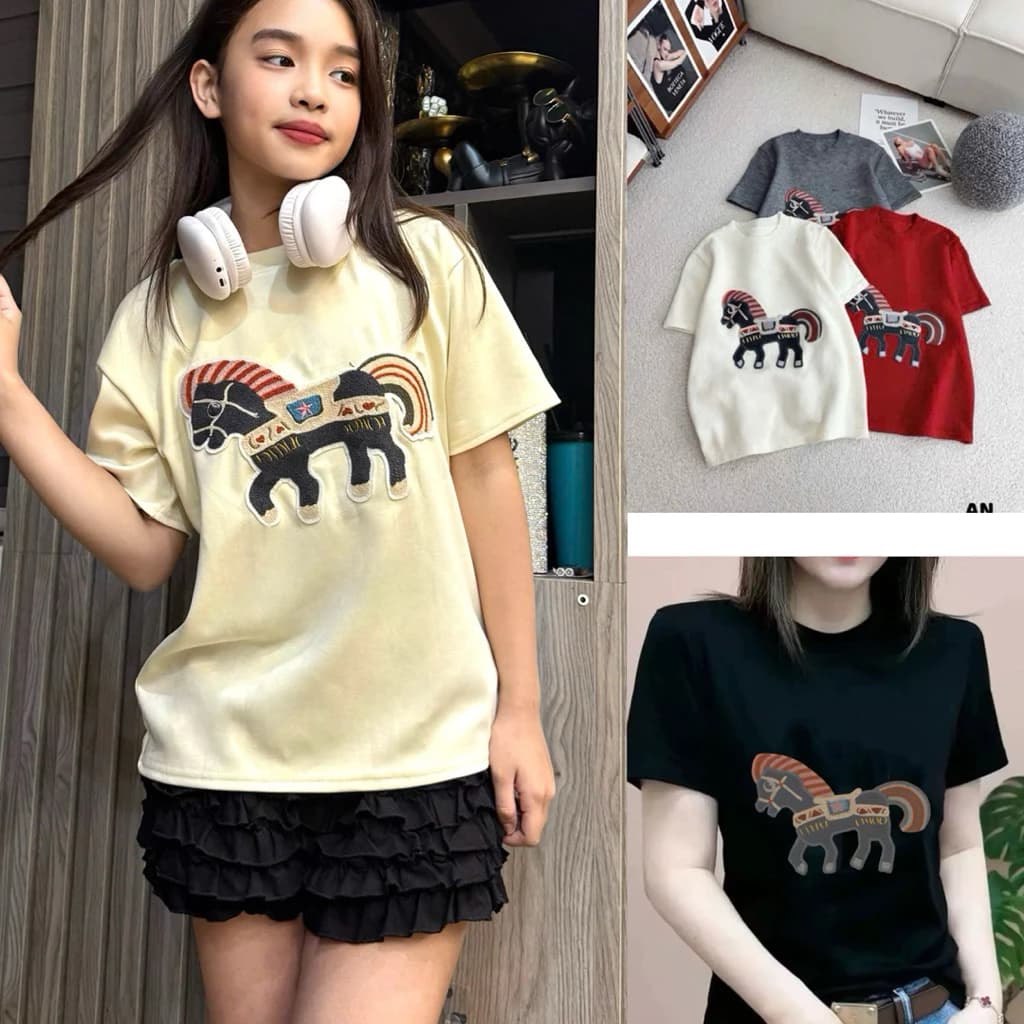 Áo Thun Babetee Thêu Ngựa Bờm Vằn Nữ. Áo cotton co giãn 4 chiều