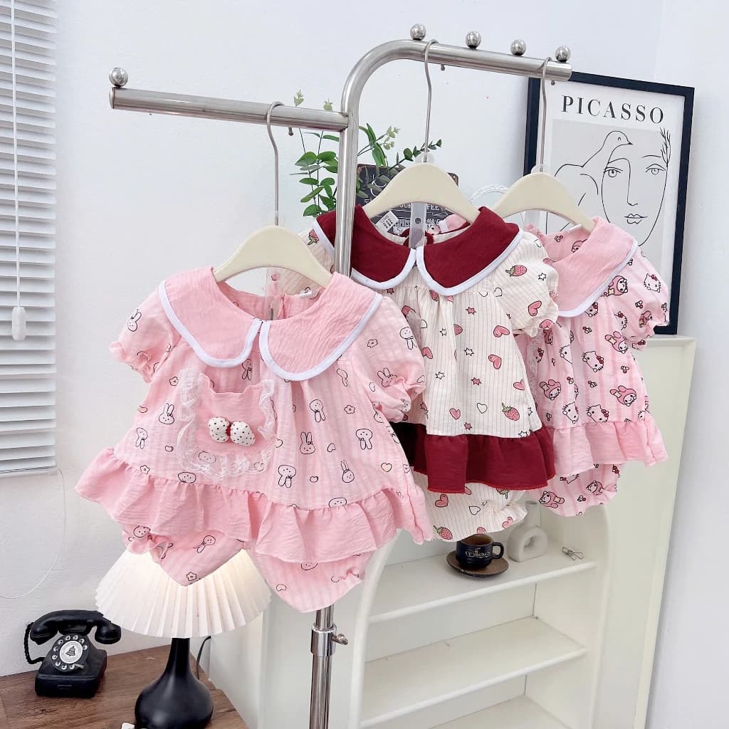 BG2 - BỘ CỘC TAY BÉ GÁI - COM BO 3 BỘ CỘC TAY ĐŨI LẠNH CHO BÉ GÁI 5 - 15KG