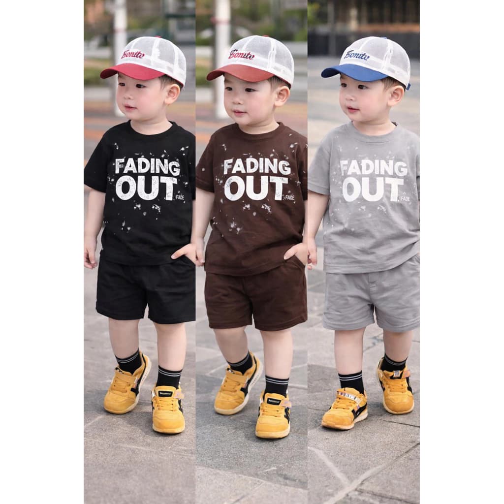 Bộ Cộc Tay Cotton Cho Bé trai sành điệu chữ FADING