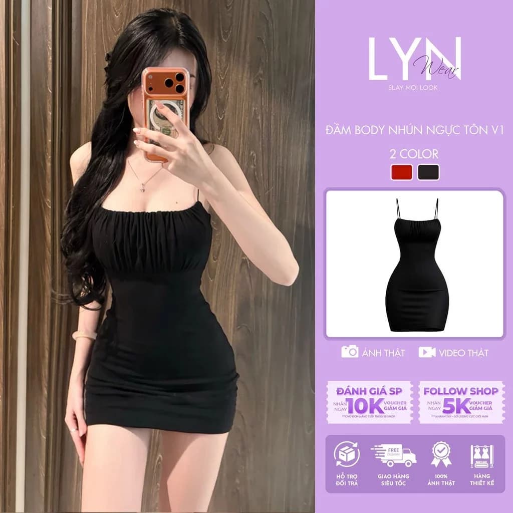 | LYN WEAR | (HOẢ TỐC) Đầm Body 2 Dây Nhún Ngực Tôn V1 – Váy Ôm Body Thun Rip Trung Mỏng Nhẹ, Không Nóng
