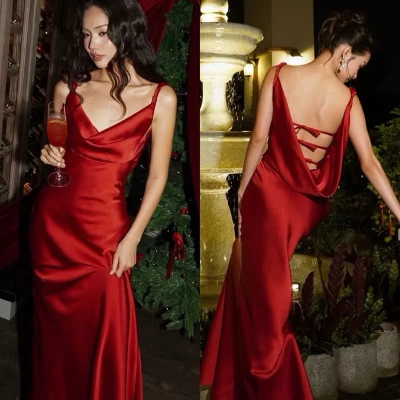 Đầm Lụa Dáng Dài Hở Lưng Quyến Rũ Dự Tiệc Sang Trọng NV809 Đầm Dạ Hội Form Ôm Tôn Dáng Chuẩn Form