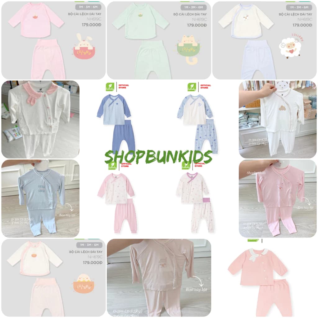Bộ dài tay sơ sinh Lullaby cài chéo vân thoáng 2 lớp NEW [chính hãng Việt Nam] cài lệch NH 861