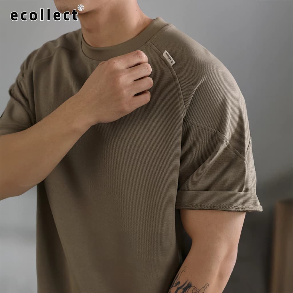 Áo thun nam ECOLLECT CT20 gân tăm cotton pha, tay raglan phối, form rộng, áo phông cổ tròn basic mùa hè