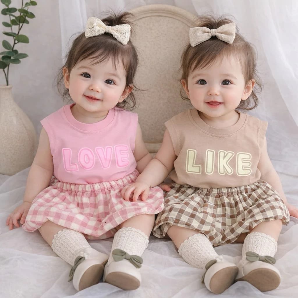 BỘ LIKE QUẦN KẺ XINH CHO BÉ GÁI