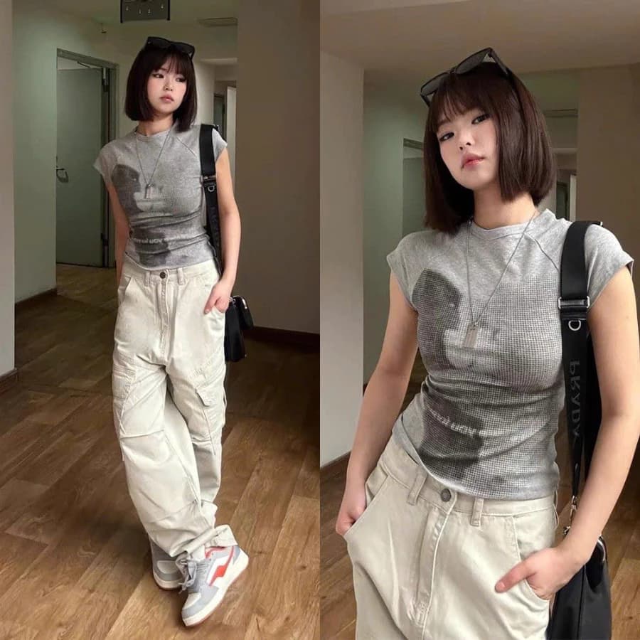[DEAL MỞ BÁN]Áo thun ôm họa tiết grayscale vintage