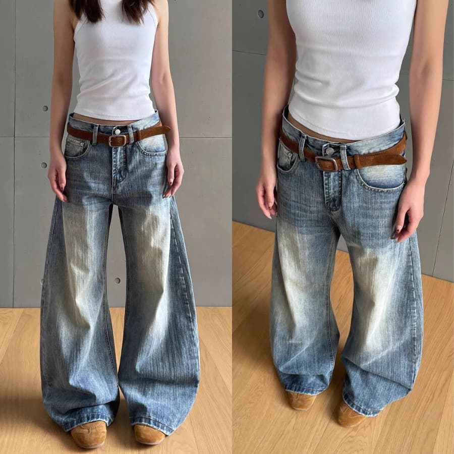 [NEW ARRIVAL] Quần Jean Vintage Ống Đại – Phối Belt Y2K Cực Chất
