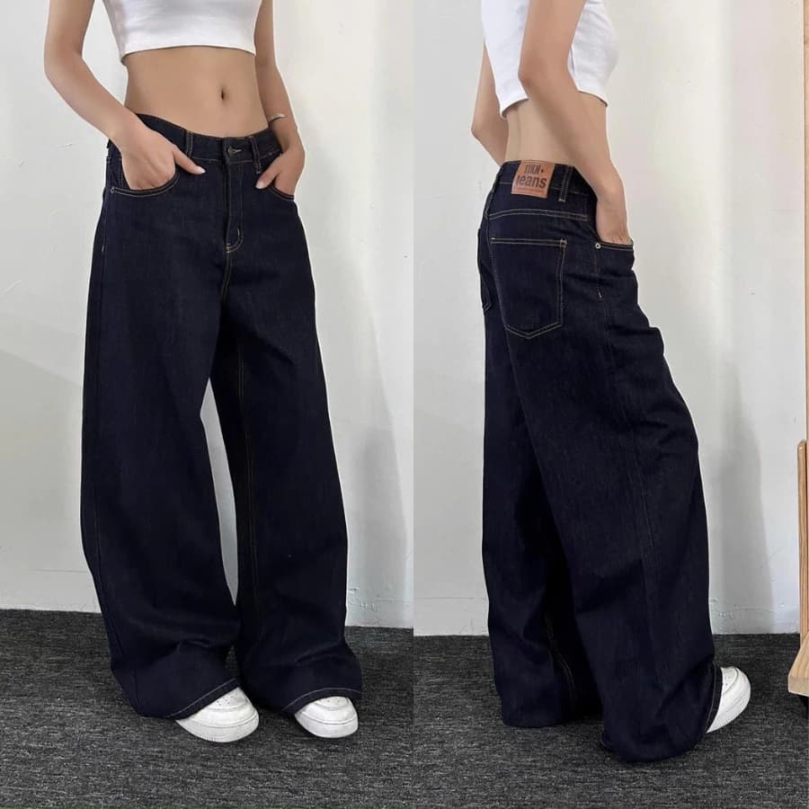 [DEAL MỞ BÁN]Quần jean nữ ống suông wide leg basic màu đậm form baggy dễ phối