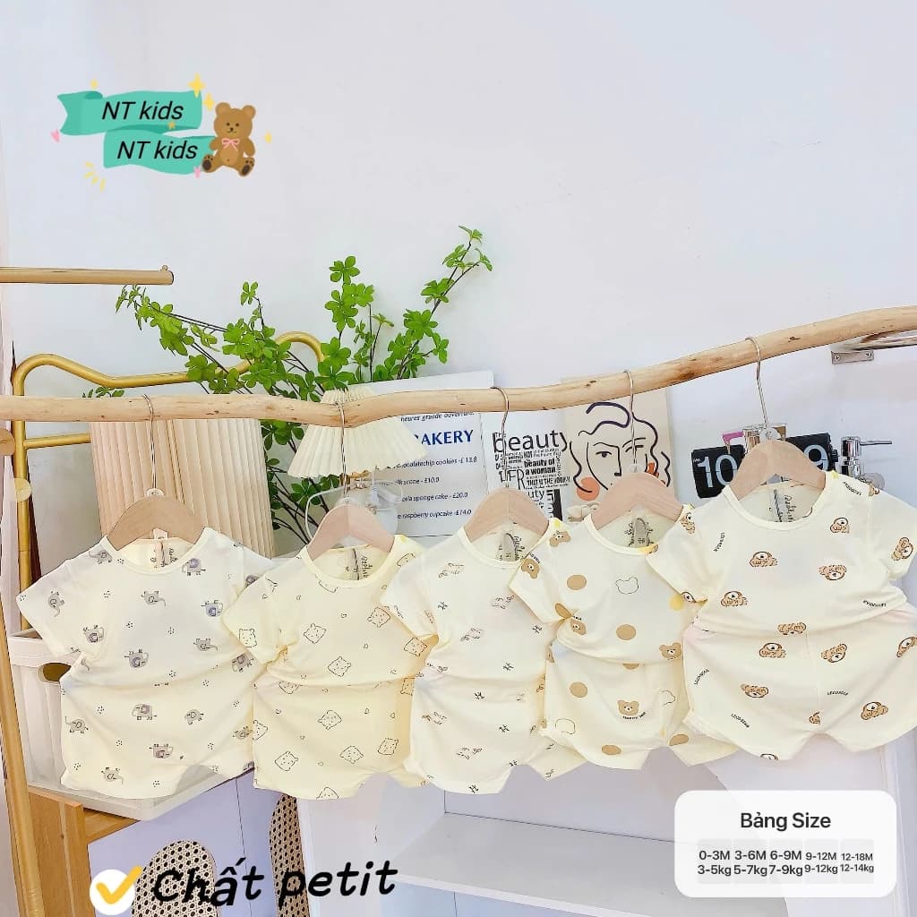 Com bo 3 bộ cộc tay PETTIT cho bé trai bé gái 5 - 15kg