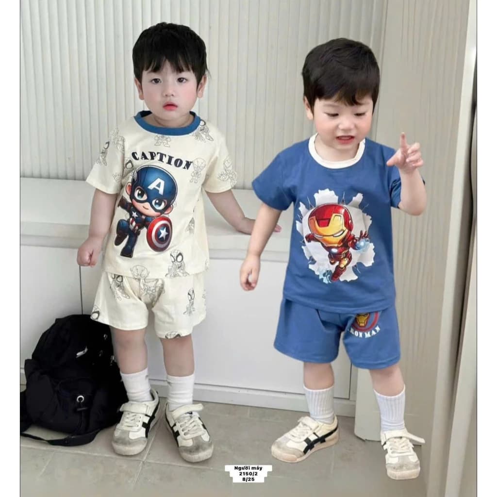 Sét Bộ Siêu Nhân Cho Bé Trai Chất Liệu Cotton Thoáng Mát Co Giãn Bốn Chiều Size 8-20kg QC01
