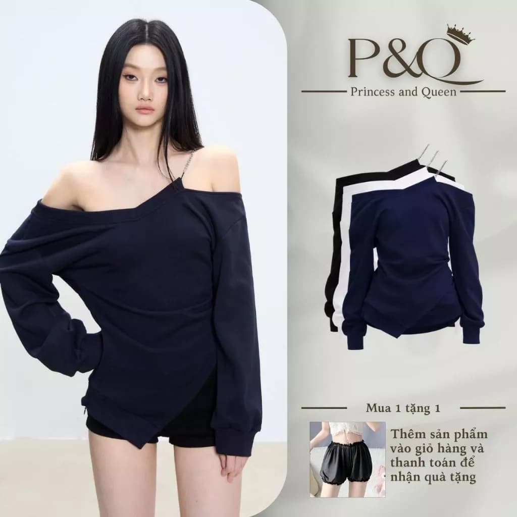 Áo kiểu nữ P&Q trễ vai dài tay gợi cảm phong cách độc đáo đi chơi du lịch tôn dáng | ao0005