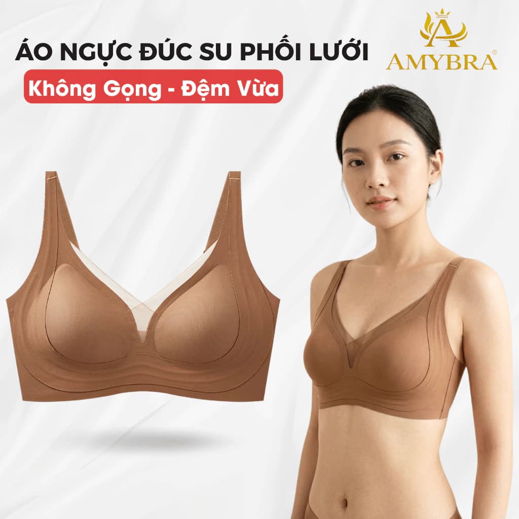 [ Deal Hời ] Áo Ngực Nữ Đúc Su Cup V Gom Quả Mềm Mại, Áo Lót Nữ Mút Mỏng Thoáng Khí AMYBRA A2377