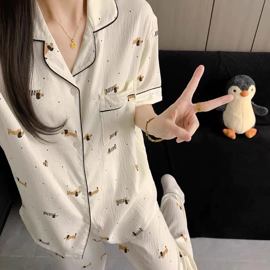 [Sẵn] Bộ ngủ pyjama áo ngắn quần dài nữ loại đẹp nhiều hoạ tiết mặc nhà chất cotton đũi nhiều màu sắc
