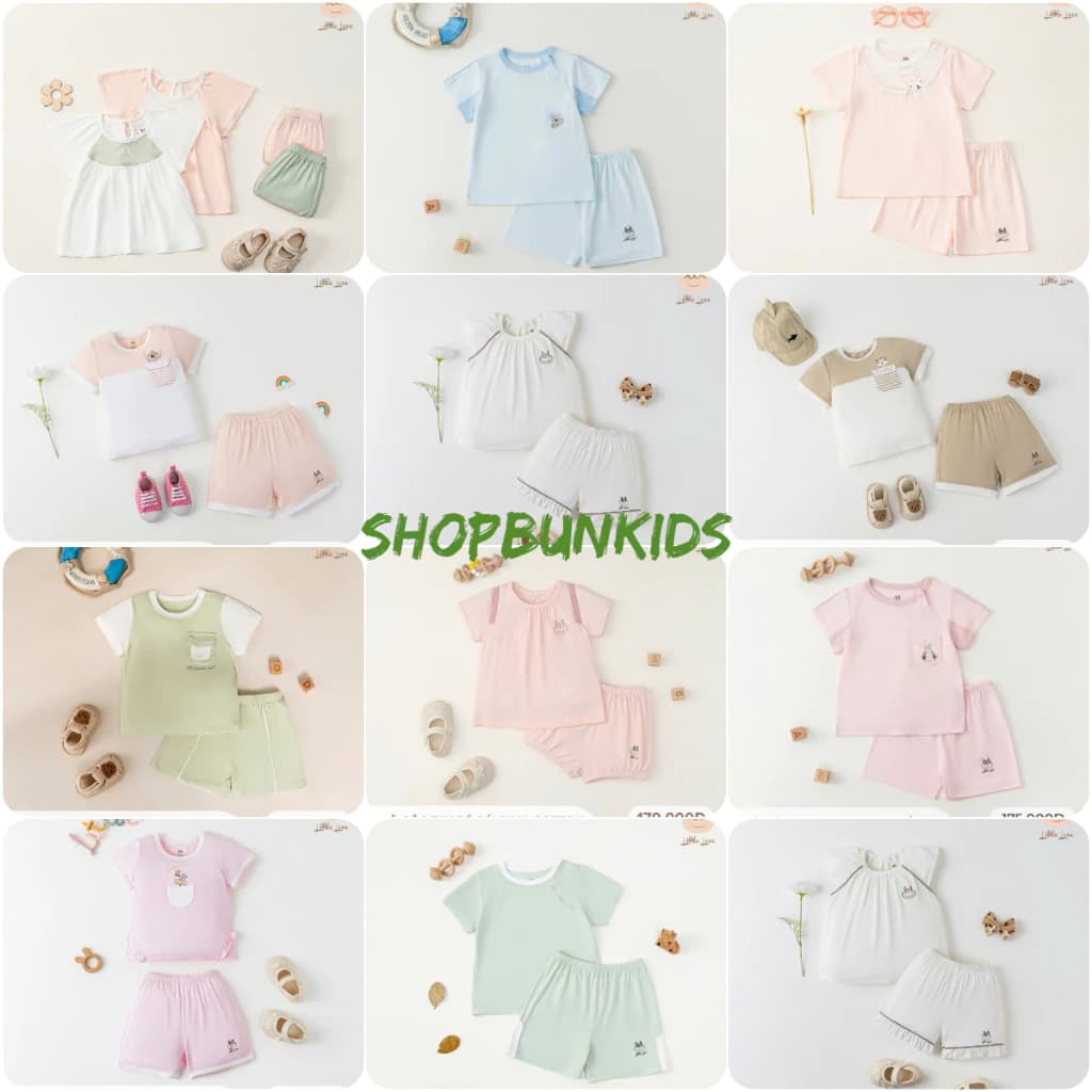 Bộ cộc tay Little Love vải cotton thun tăm mát thoáng bé trai bé gái cộc tay trẻ em LIL VIệt Nam
