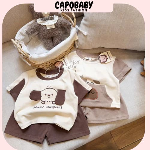 Bộ cộc in hình chú chó  Hapi Yogurt dễ thương cho bé trai bé gái từ 6–16kg [AC15]