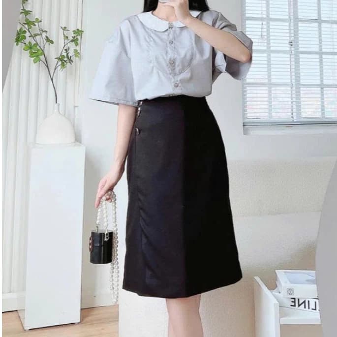 Chân Váy Nữ JASEY Dáng Dài Lệch Vạt Chất Vải Cao Cấp Đính Khuy Tinh Tế Lịch Sự 5531