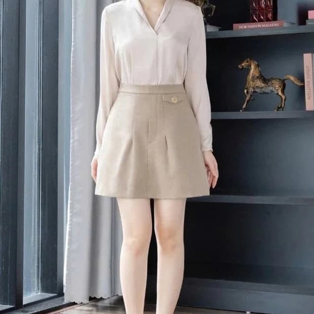 Chân Váy Nữ JASEY Dáng A Túi Thật Cách Điệu Cạp Cao Che Bụng Chất Dạ Mịn Mềm Mại 5539