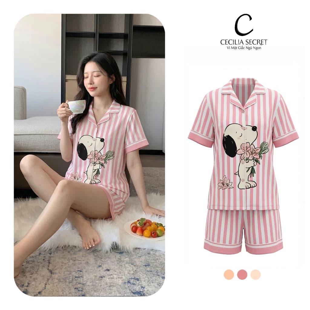 Pijama Mặc Nhà Chất Lụa Latin Họa Tiết Động Vật Đáng Yêu