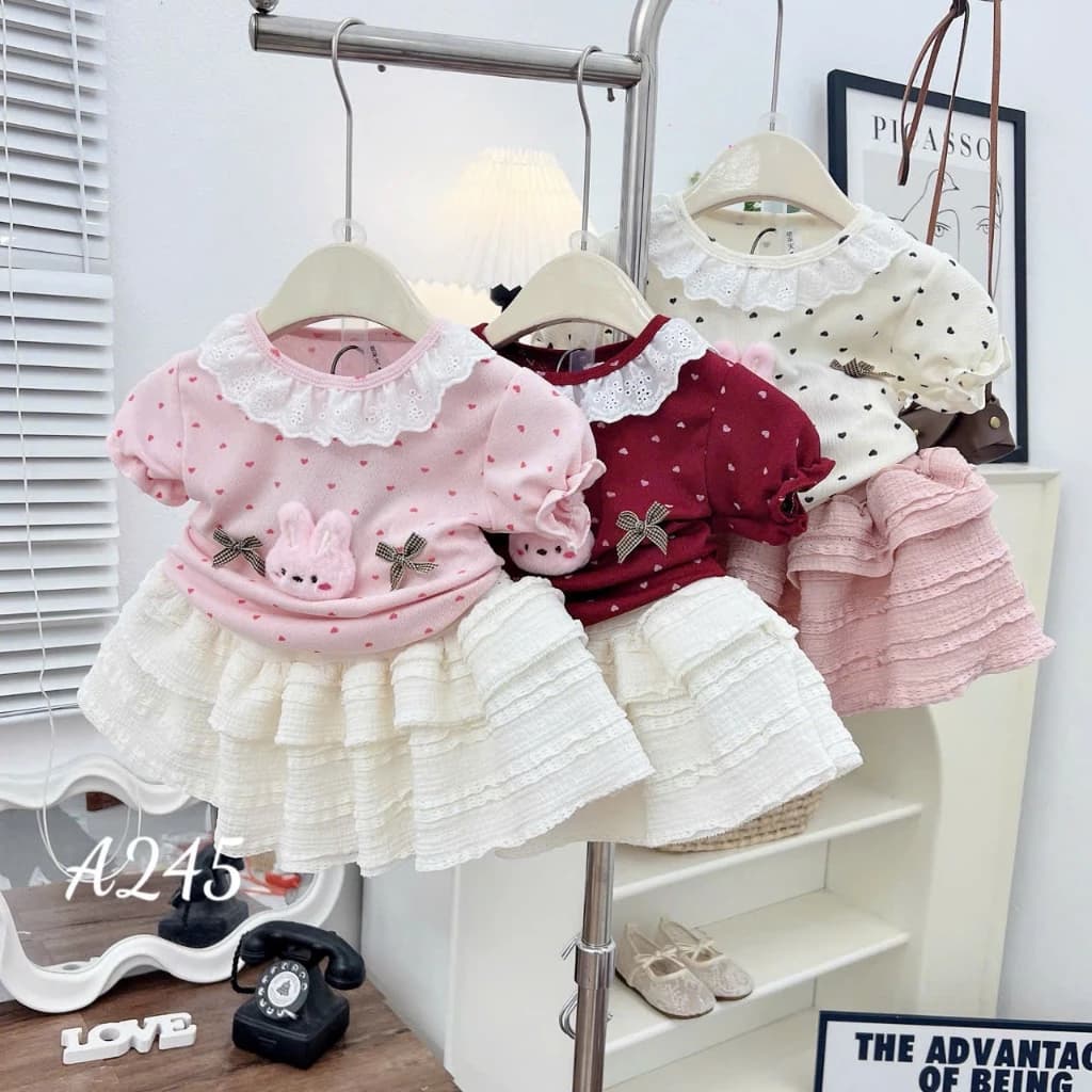 Bộ cộc tay + chân váy cho bé gái 5 - 15kg