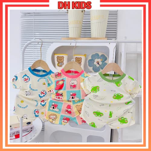 [L03] Bộ thun lạnh cộc tay in họa tiết dễ thương mềm mát cho bé trai bé gái mặt hè - DH KIDS