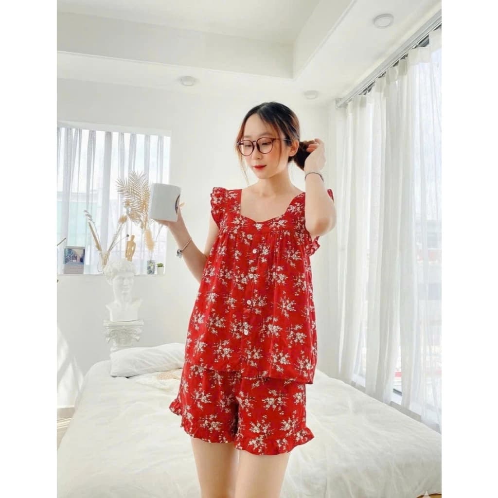 Bộ pijama nữ cánh tiên cổ vuông mặc nhà nhiều màu chất Cotton, Xô Lụa, Đũi, Tole, Lanh