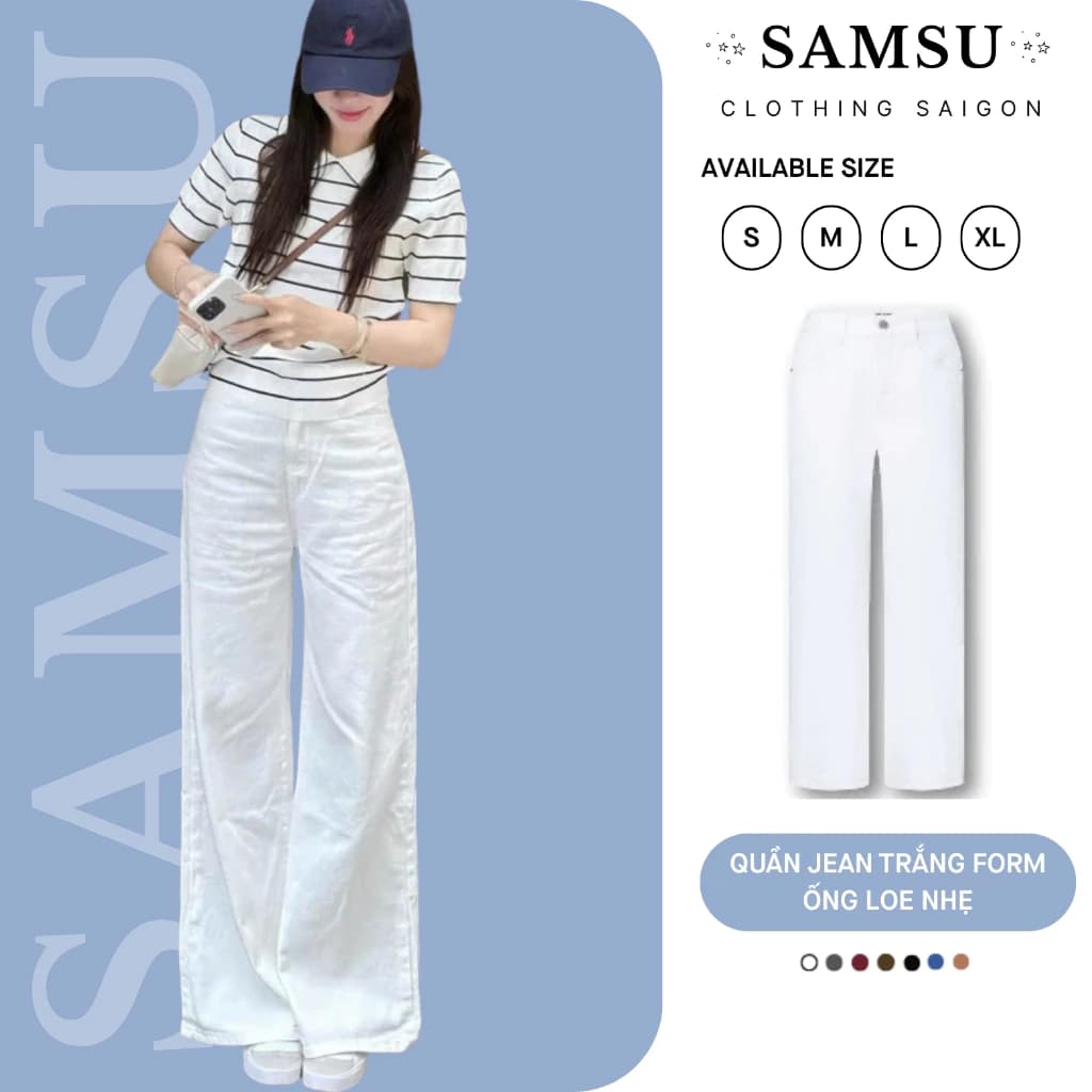 [ĐỌC KỸ MÔ TẢ] Quần jean TRẮNG ỐNG LOE form rộng dài chùm phủ chân Hàn Quốc OLDSCHOOL Q7767 Samsu.clothing_Saigon