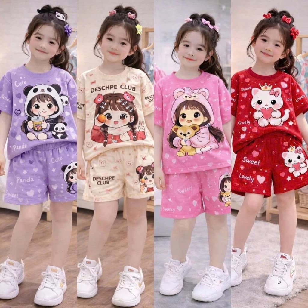 [14-44kg] Bộ quần áo cộc tay mùa hè hot trend vô cùng xinh xắn dành cho bé gái mẫu CLUB chất thun lạnh.