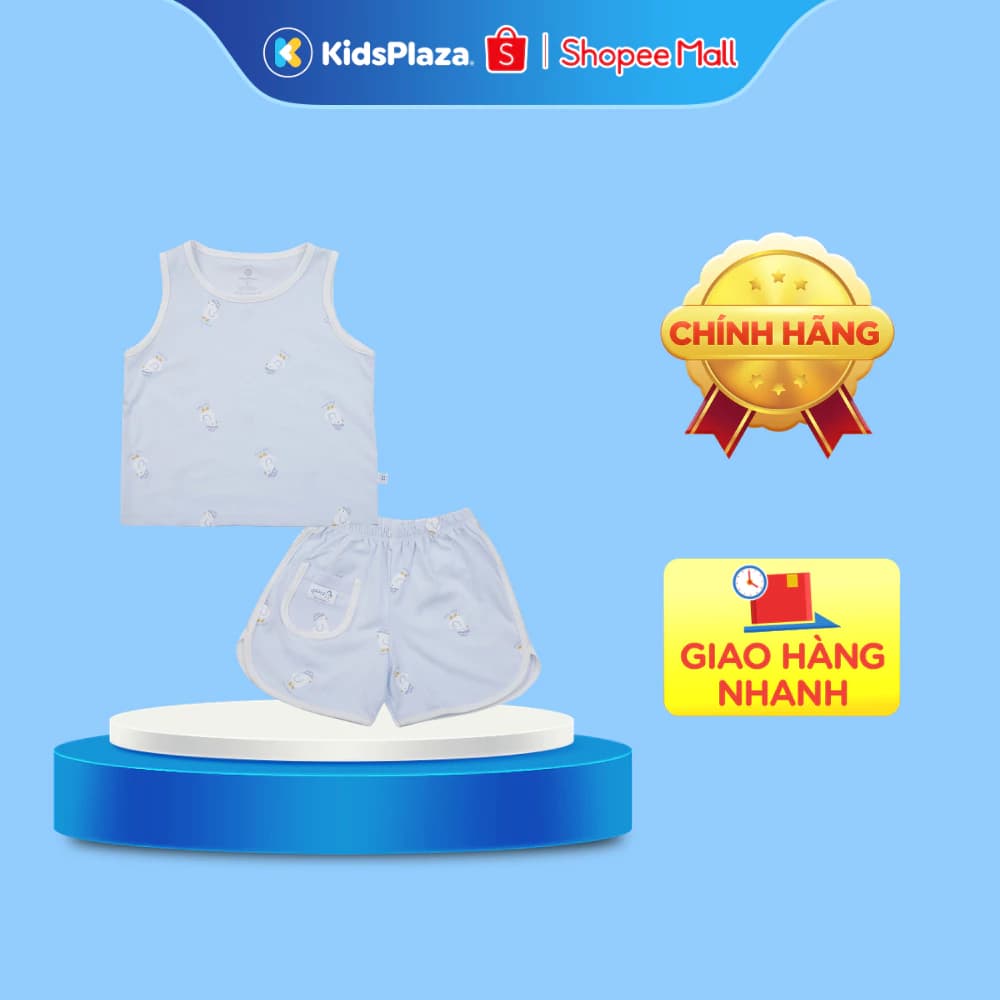 Bộ ba lỗ bé trai Kidsplaza in vịt BA25H (Xanh)