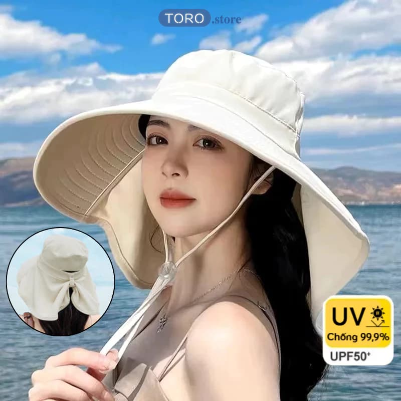 Mũ Chống Nắng Rộng Vành Toro Kèm Khăn Choàng Che Cổ, Chống Tia UV, Nón Trùm Đầu Che Nắng Gấp Gọn Tiện Lợi