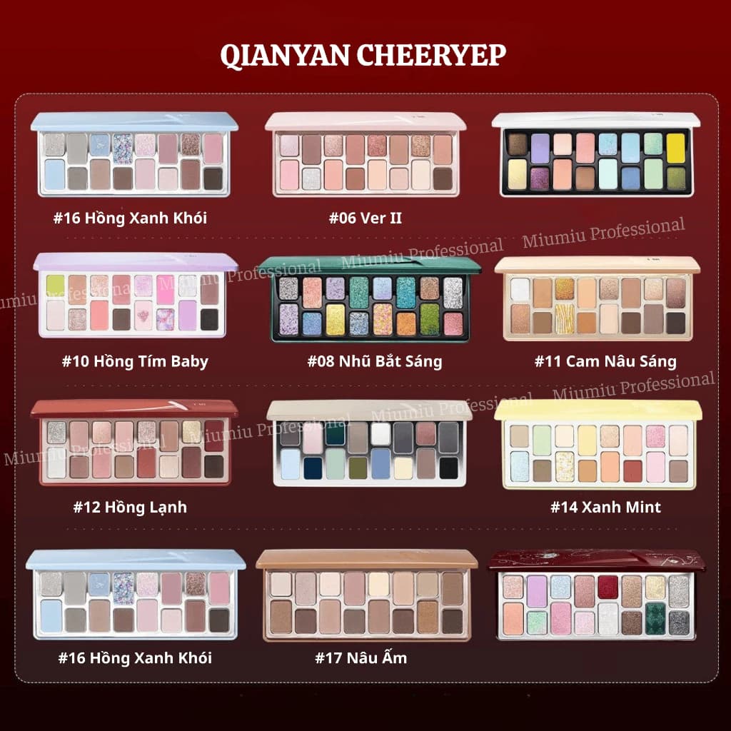 Bảng phấn mắt Cheeryep Qianyan Natural Color 16 ô màu nhũ lì xinh
