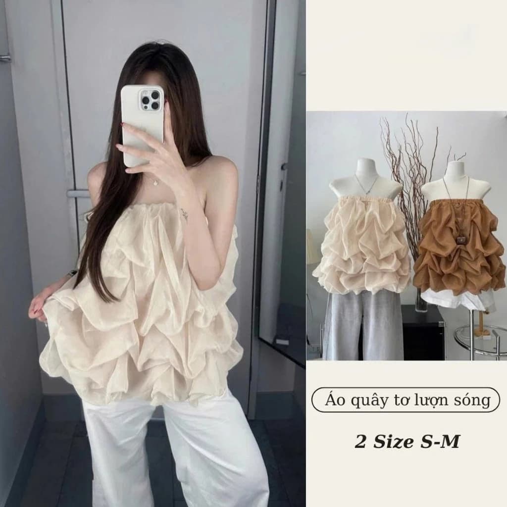 (Sẵn Hàng L1) Áo Quây Tơ Nữ Lượn Sóng Bồng Bềnh Sang Chảnh, Áo Quây Kiểu Xếp Tầng Hàn Quốc BUN222