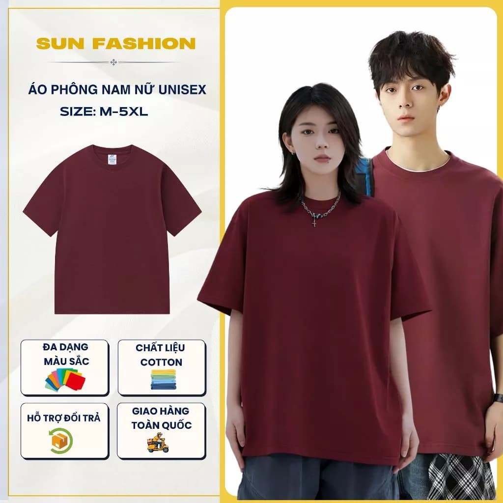 Áo phông nam nữ vải Cotton Suncbvn Màu Đỏ mẫu đơn giản, trẻ trung năng động phong cách Hàn Quốc